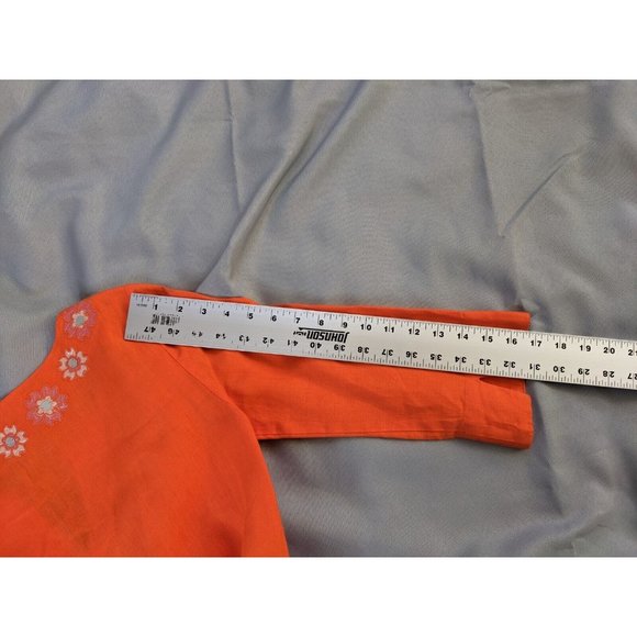 J.Crew Top Orange Linen Tunic Floral Embroidered Hippie Womens Size 0 - Picture 9 of 9